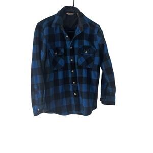 Cabela's Youth Boys Size Medium Wool Blend Blue Black Plaid Button Up Shirt